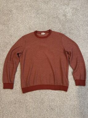 Faherty Rust and Cream Striped Crewneck Sweater